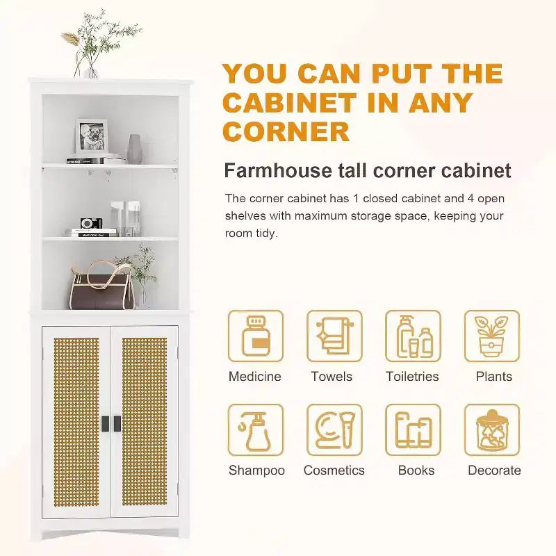 Mobiletto ad angolo alto 162 cm con ripiani regolabili, mobiletto moderno autoportante per bagno, cucina, soggiorno