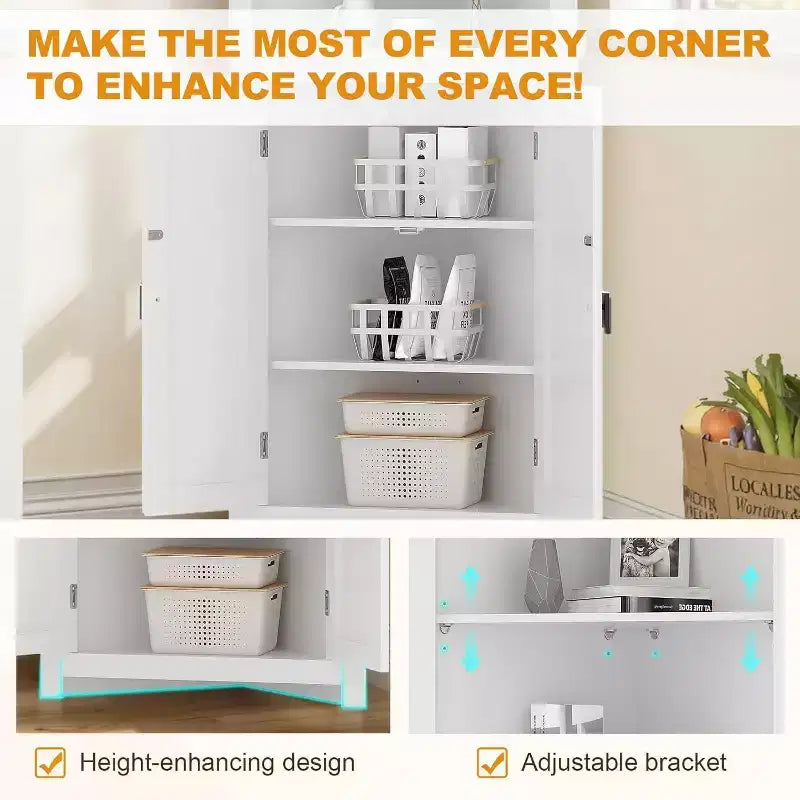Mobiletto ad angolo alto 162 cm con ripiani regolabili, mobiletto moderno autoportante per bagno, cucina, soggiorno