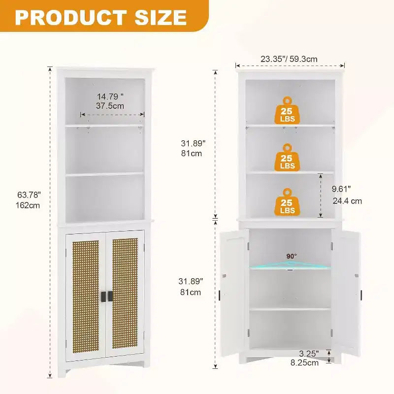 Mobiletto ad angolo alto 162 cm con ripiani regolabili, mobiletto moderno autoportante per bagno, cucina, soggiorno