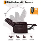 Oversized Power Lift Recliner Chair - Heat and Massage, PU Leather Electric Lift Recliner for Elderly & Mobility Impaired, Heavy Duty Lift Chair