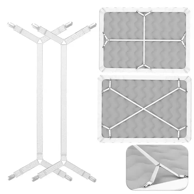 FeelAtHome Cinghie Tendilenzuolo Incrociate Bretelle per Mantenere Fisse Lenzuola con Angoli o Piane per Materassi Singoli, Matrimoniali e King Size