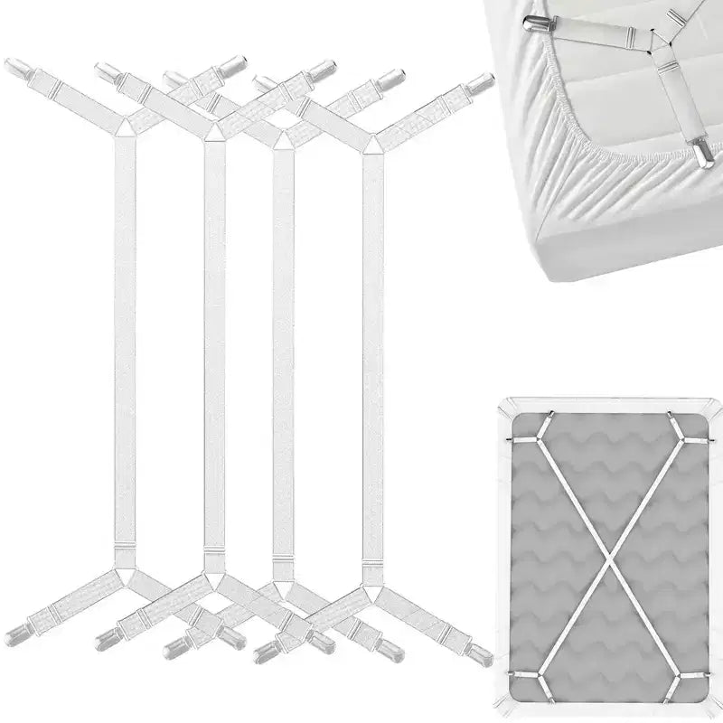 FeelAtHome Cinghie Tendilenzuolo Incrociate Bretelle per Mantenere Fisse Lenzuola con Angoli o Piane per Materassi Singoli, Matrimoniali e King Size
