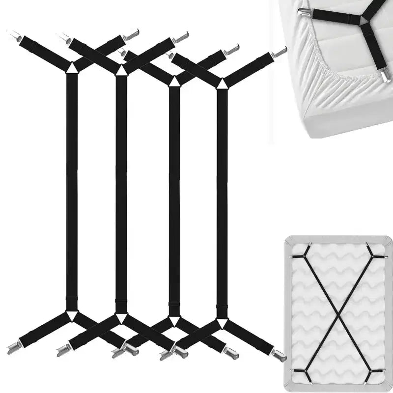FeelAtHome Cinghie Tendilenzuolo Incrociate Bretelle per Mantenere Fisse Lenzuola con Angoli o Piane per Materassi Singoli, Matrimoniali e King Size