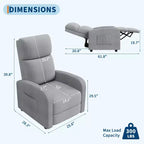 Fauteuil inclinable pour adulte, canapé individuel réglable avec poche latérale, dossier haut, accoudoirs larges et assise rembourrée, siège pour le salon