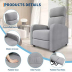 Fauteuil inclinable pour adulte, canapé individuel réglable avec poche latérale, dossier haut, accoudoirs larges et assise rembourrée, siège pour le salon