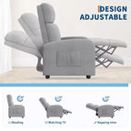 Fauteuil inclinable pour adulte, canapé individuel réglable avec poche latérale, dossier haut, accoudoirs larges et assise rembourrée, siège pour le salon
