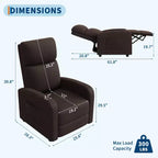 Fauteuil inclinable pour adulte, canapé individuel réglable avec poche latérale, dossier haut, accoudoirs larges et assise rembourrée, siège pour le salon