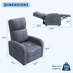 Fauteuil inclinable pour adulte, canapé individuel réglable avec poche latérale, dossier haut, accoudoirs larges et assise rembourrée, siège pour le salon