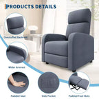 Fauteuil inclinable pour adulte, canapé individuel réglable avec poche latérale, dossier haut, accoudoirs larges et assise rembourrée, siège pour le salon