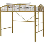 Hochbett für eine Person mit Treppe, gewölbtem Sicherheitsgeländer, Metallgestell, platzsparend, geräuscharm, Gold