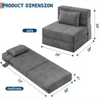 Folding Sofa Bed Sleeper Chair, Convertible Futon Couch with Pillow, Single Size Foldable Mattress for Living Room, Dorm, Apartment & Home Office
