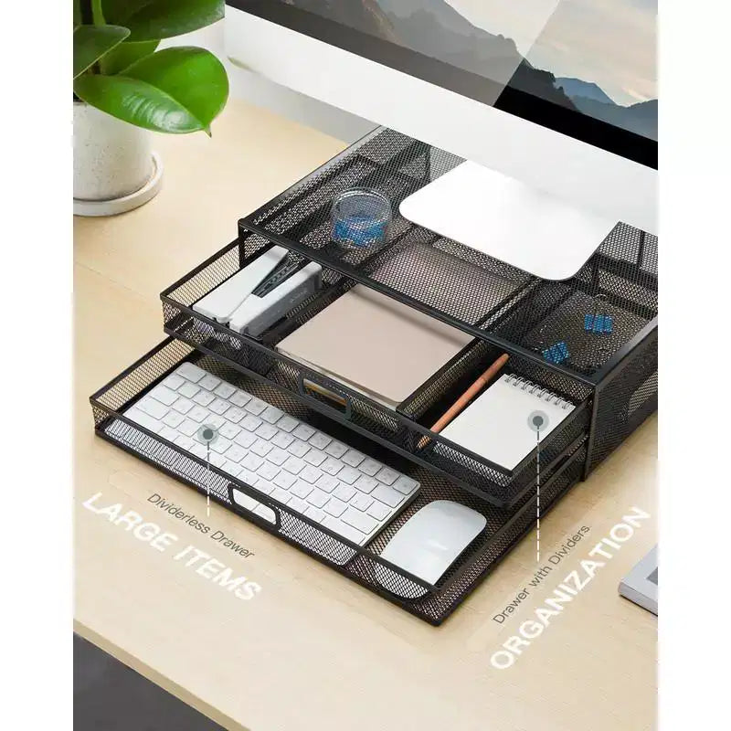 Supporto per Monitor a 2 Livelli, Rialzo per Monitor in Metallo con Cassetto, Organizzatore da Scrivania, Supporto per Monitor con Archiviazione, Supporto per Computer Desktop per PC, Laptop, Stampante