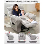 Drehbarer Schaukel-Relaxsessel für Erwachsene, übergroßer Chenille-Gleiter, manuelle Neigungsverstellung, Fußstütze, um 360° drehbar, Wohnzimmer/Kinderzimmer