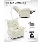 Drehbarer Schaukel-Relaxsessel für Erwachsene, übergroßer Chenille-Gleiter, manuelle Neigungsverstellung, Fußstütze, um 360° drehbar, Wohnzimmer/Kinderzimmer