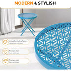 Mesa auxiliar plegable para patio, mesa pequeña de exterior con estampado floral duradero y resistente estructura metálica en forma de X, ideal, azul, paquete de 1