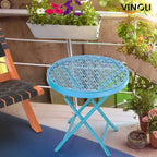 Mesa auxiliar plegable para patio, mesa pequeña de exterior con estampado floral duradero y resistente estructura metálica en forma de X, ideal, azul, paquete de 1