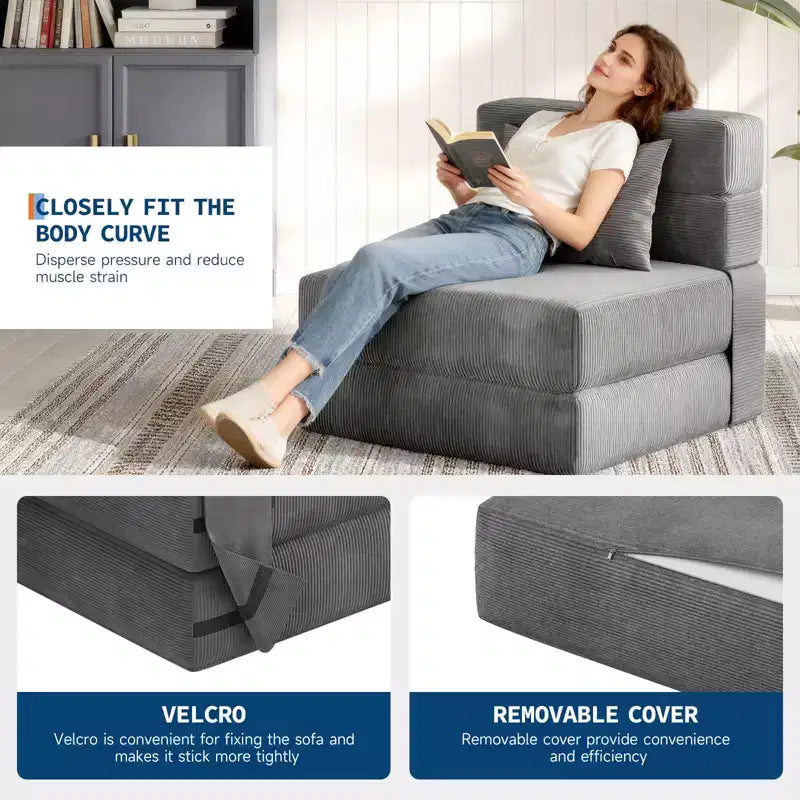 72 x 28 x 6 Pollici Divano Letto Pieghevole, Poltrona Letto Convertibile Futon con Cuscino, Materasso Pieghevole Singolo per Soggiorno, Dormitorio, Appartamento