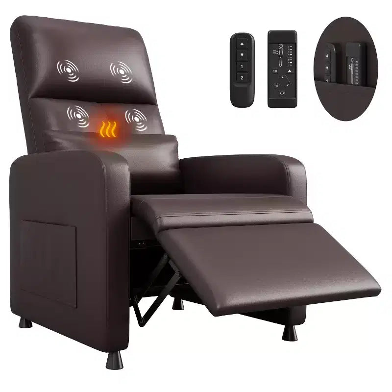 Poltrona reclinabile elettrica con funzione calore e massaggio, in pelle PU regolabile, schienale alto, seduta imbottita, divano Home Theater per soggiorno