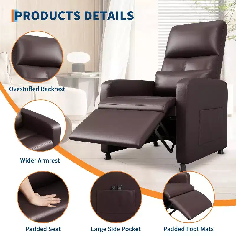 Poltrona reclinabile elettrica con funzione calore e massaggio, in pelle PU regolabile, schienale alto, seduta imbottita, divano Home Theater per soggiorno