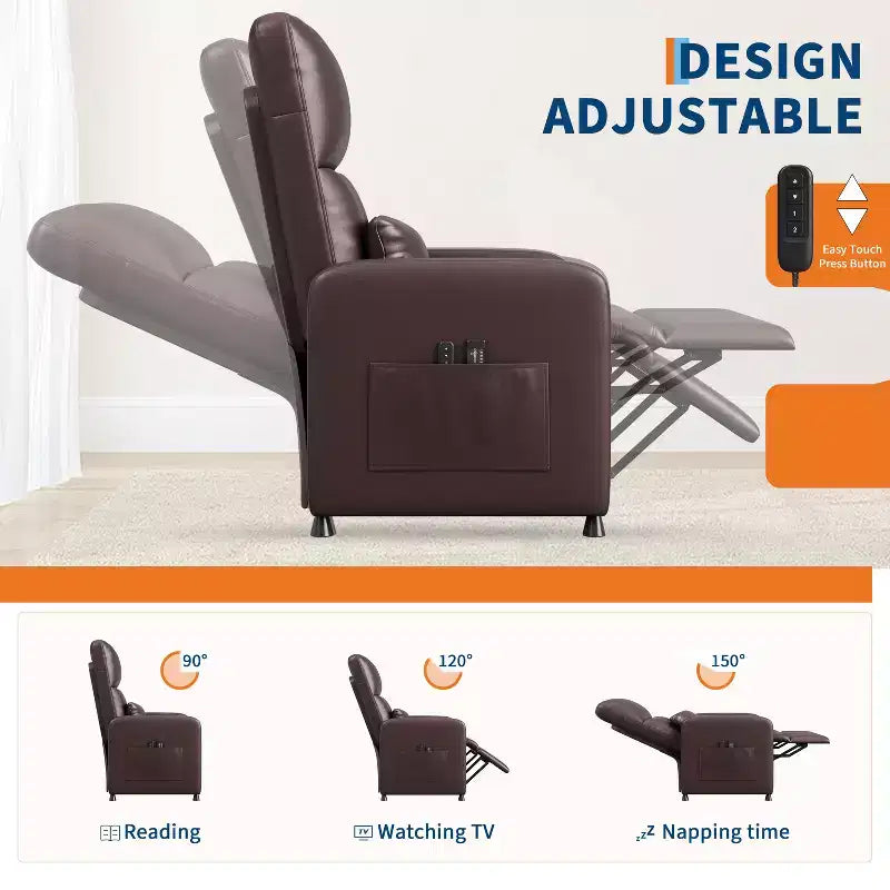 Poltrona reclinabile elettrica con funzione calore e massaggio, in pelle PU regolabile, schienale alto, seduta imbottita, divano Home Theater per soggiorno