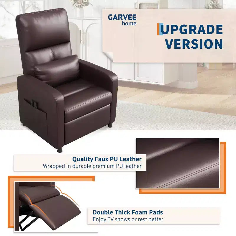 Poltrona reclinabile elettrica con funzione calore e massaggio, in pelle PU regolabile, schienale alto, seduta imbottita, divano Home Theater per soggiorno