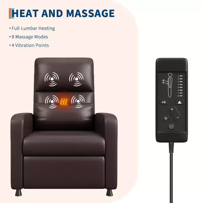 Poltrona reclinabile elettrica con funzione calore e massaggio, in pelle PU regolabile, schienale alto, seduta imbottita, divano Home Theater per soggiorno