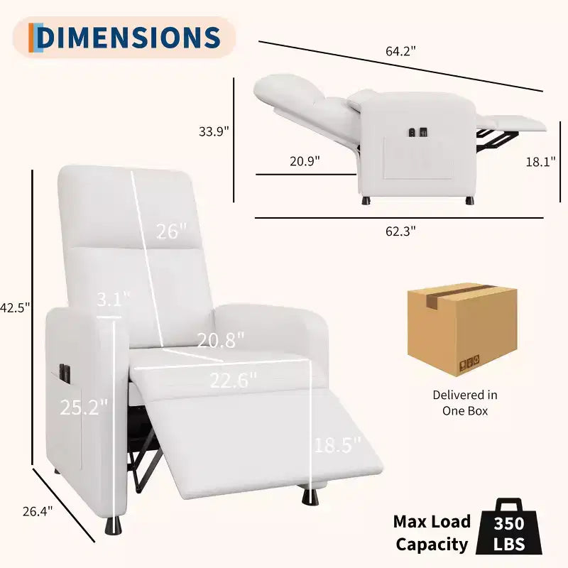 Poltrona reclinabile elettrica con funzione calore e massaggio, in pelle PU regolabile, schienale alto, seduta imbottita, divano Home Theater per soggiorno