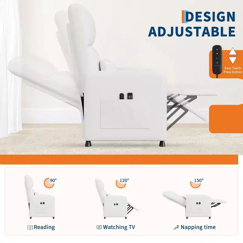 Poltrona reclinabile elettrica con funzione calore e massaggio, in pelle PU regolabile, schienale alto, seduta imbottita, divano Home Theater per soggiorno