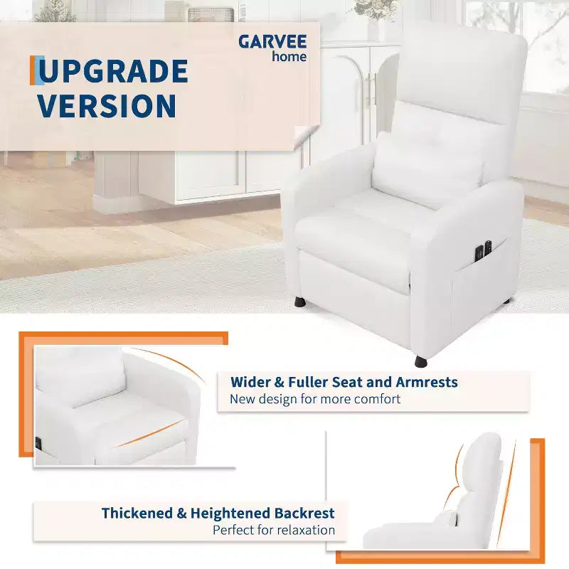 Poltrona reclinabile elettrica con funzione calore e massaggio, in pelle PU regolabile, schienale alto, seduta imbottita, divano Home Theater per soggiorno
