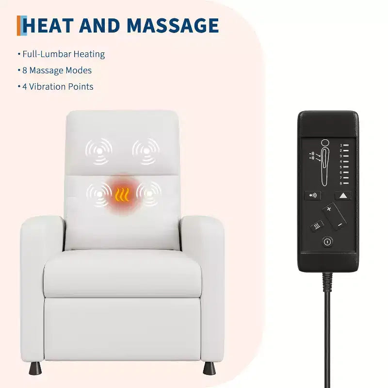 Poltrona reclinabile elettrica con funzione calore e massaggio, in pelle PU regolabile, schienale alto, seduta imbottita, divano Home Theater per soggiorno