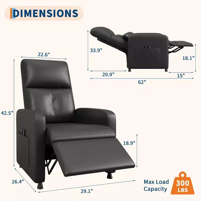Poltrona reclinabile elettrica con funzione calore e massaggio, in pelle PU regolabile, schienale alto, seduta imbottita, divano Home Theater per soggiorno