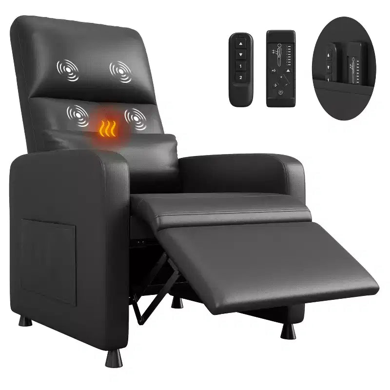 Poltrona reclinabile elettrica con funzione calore e massaggio, in pelle PU regolabile, schienale alto, seduta imbottita, divano Home Theater per soggiorno