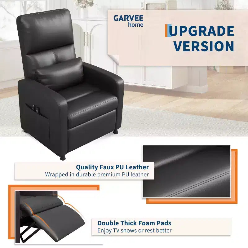 Poltrona reclinabile elettrica con funzione calore e massaggio, in pelle PU regolabile, schienale alto, seduta imbottita, divano Home Theater per soggiorno