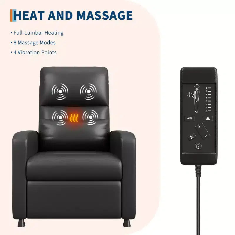 Poltrona reclinabile elettrica con funzione calore e massaggio, in pelle PU regolabile, schienale alto, seduta imbottita, divano Home Theater per soggiorno