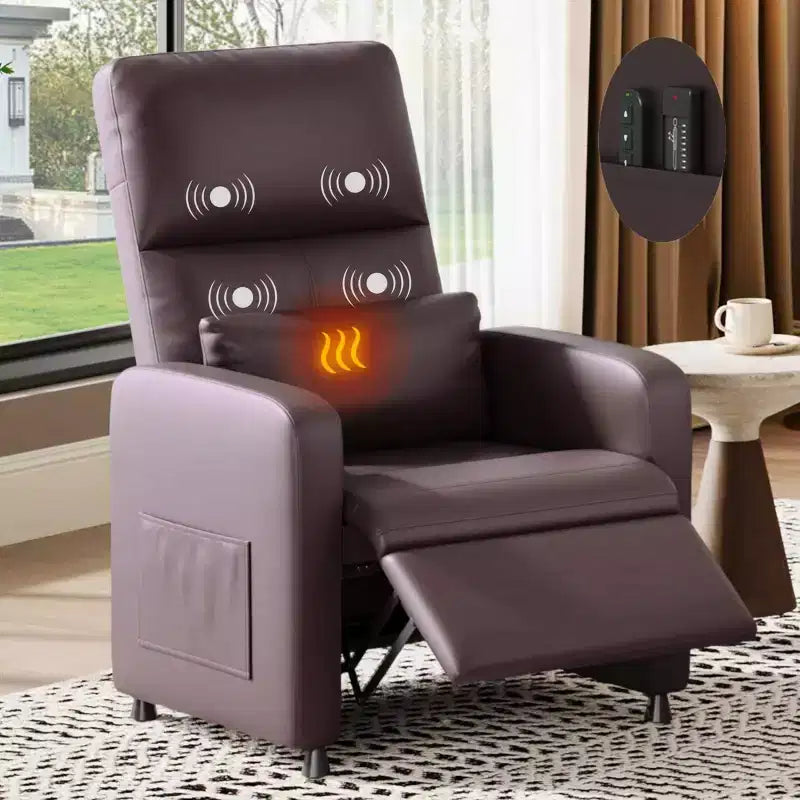 Poltrona reclinabile elettrica con funzione calore e massaggio, in pelle PU regolabile, schienale alto, seduta imbottita, divano Home Theater per soggiorno