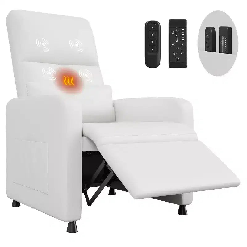 Poltrona reclinabile elettrica con funzione calore e massaggio, in pelle PU regolabile, schienale alto, seduta imbottita, divano Home Theater per soggiorno