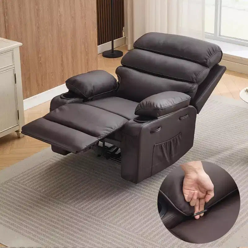 Poltrona Reclinabile Extra Large in Pelle PU per Adulti con Massaggio e Calore, Portabicchieri, Tasche Laterali, Comfort Imbottito per Soggiorno e Camera da Letro