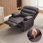 Extra brede relaxfauteuil van PU-leer voor volwassenen met massage en warmte, bekerhouder, zijvakken en zacht comfort voor woonkamer en slaapkamer