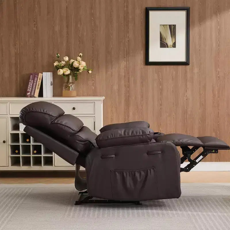 Poltrona Reclinabile Extra Large in Pelle PU per Adulti con Massaggio e Calore, Portabicchieri, Tasche Laterali, Comfort Imbottito per Soggiorno e Camera da Letro