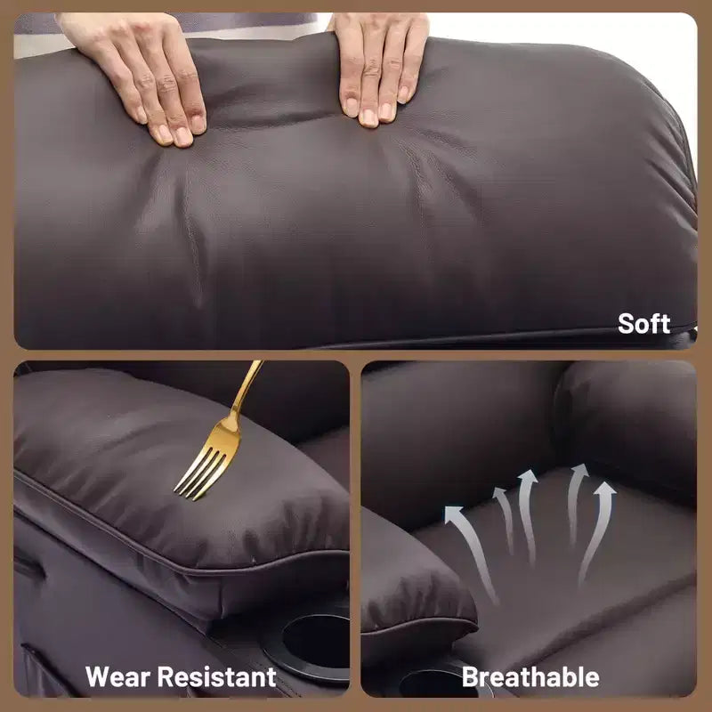 Poltrona Reclinabile Extra Large in Pelle PU per Adulti con Massaggio e Calore, Portabicchieri, Tasche Laterali, Comfort Imbottito per Soggiorno e Camera da Letro