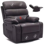 Extra brede relaxfauteuil van PU-leer voor volwassenen met massage en warmte, bekerhouder, zijvakken en zacht comfort voor woonkamer en slaapkamer