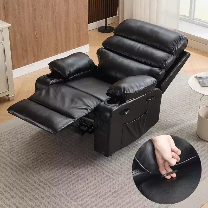 Poltrona Reclinabile Extra Large in Pelle PU per Adulti con Massaggio e Calore, Portabicchieri, Tasche Laterali, Comfort Imbottito per Soggiorno e Camera da Letro
