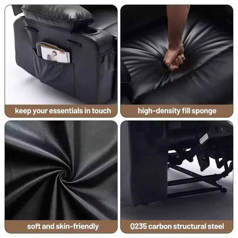 Poltrona Reclinabile Extra Large in Pelle PU per Adulti con Massaggio e Calore, Portabicchieri, Tasche Laterali, Comfort Imbottito per Soggiorno e Camera da Letro