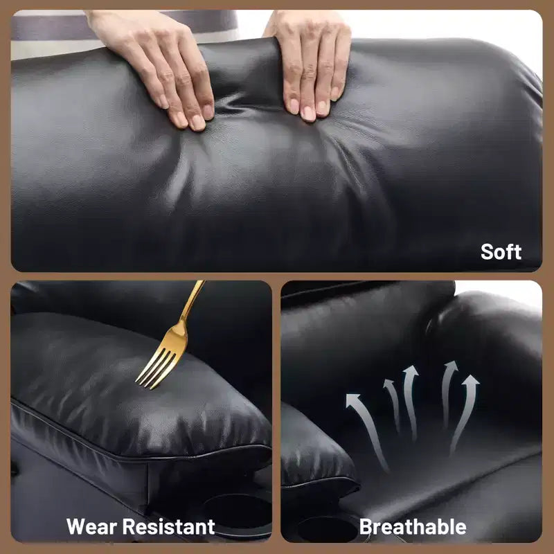 Poltrona Reclinabile Extra Large in Pelle PU per Adulti con Massaggio e Calore, Portabicchieri, Tasche Laterali, Comfort Imbottito per Soggiorno e Camera da Letro
