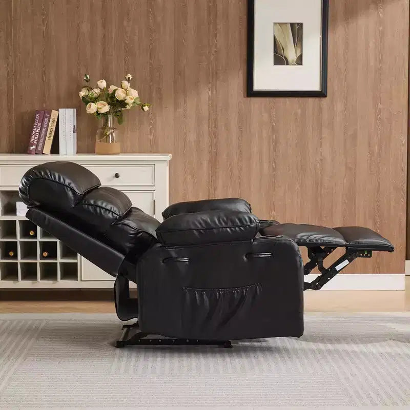 Poltrona Reclinabile Extra Large in Pelle PU per Adulti con Massaggio e Calore, Portabicchieri, Tasche Laterali, Comfort Imbottito per Soggiorno e Camera da Letro
