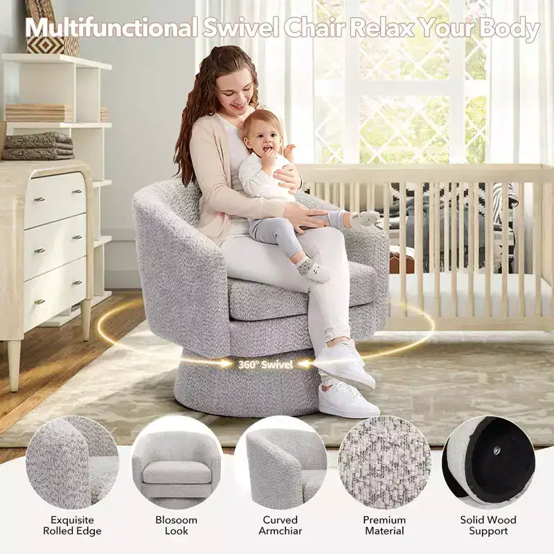 Poltrona girevole accent Velvet da 28" con pouf, rotazione a 360°, supporto ergonomico, poltrona moderna rotonda per soggiorno, camera da letto