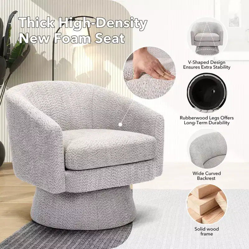 Poltrona girevole accent Velvet da 28" con pouf, rotazione a 360°, supporto ergonomico, poltrona moderna rotonda per soggiorno, camera da letto