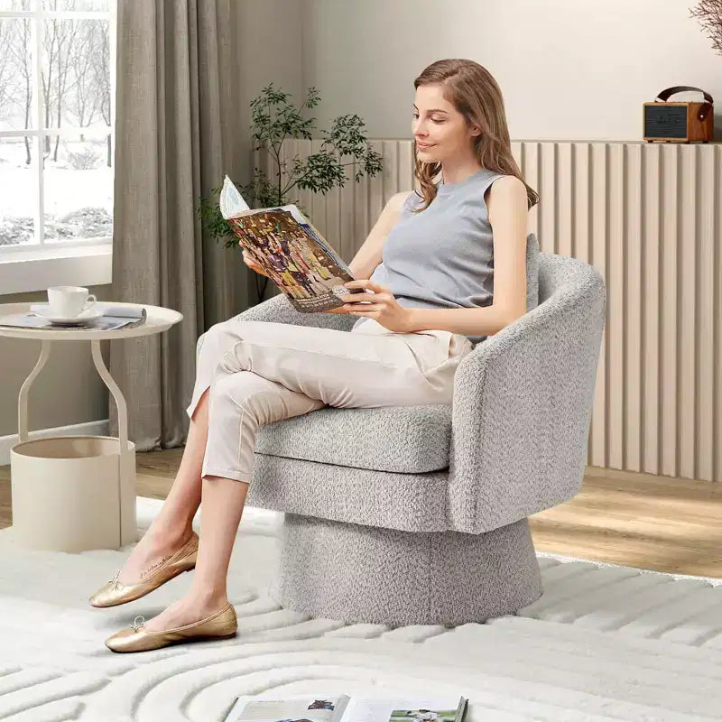 Poltrona girevole accent Velvet da 28" con pouf, rotazione a 360°, supporto ergonomico, poltrona moderna rotonda per soggiorno, camera da letto