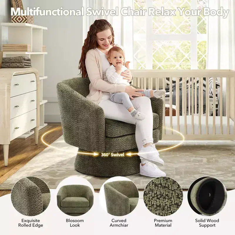 Poltrona girevole accent Velvet da 28" con pouf, rotazione a 360°, supporto ergonomico, poltrona moderna rotonda per soggiorno, camera da letto