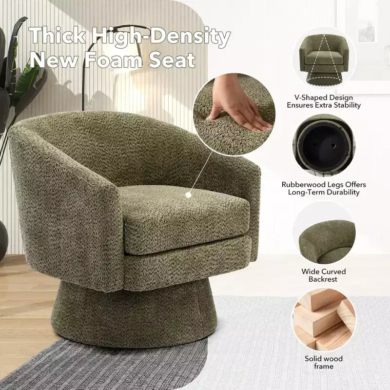 Poltrona girevole accent Velvet da 28" con pouf, rotazione a 360°, supporto ergonomico, poltrona moderna rotonda per soggiorno, camera da letto